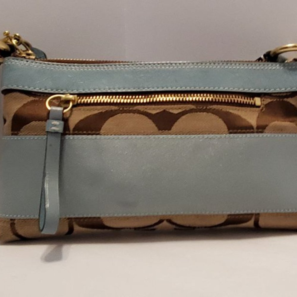 Coach Khaki and Blue Signature Stripe Demi Bag